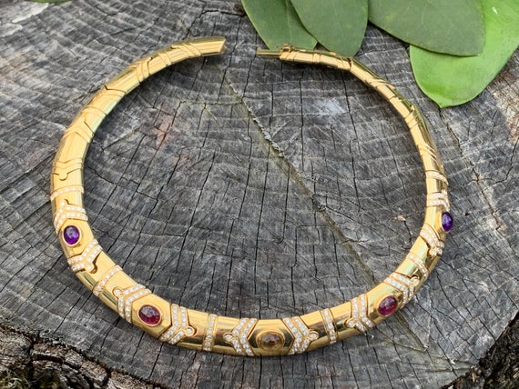 Multi Stone Cabochon Choker, Citrine Choker, Amet… - image 7