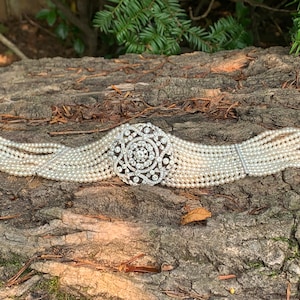 Platinum Pearl Choker, Art Deco Style Choker, Diamond and Pearl Choker, Pearl Choker, Diamond and Pearl Necklace, Diamond Choker