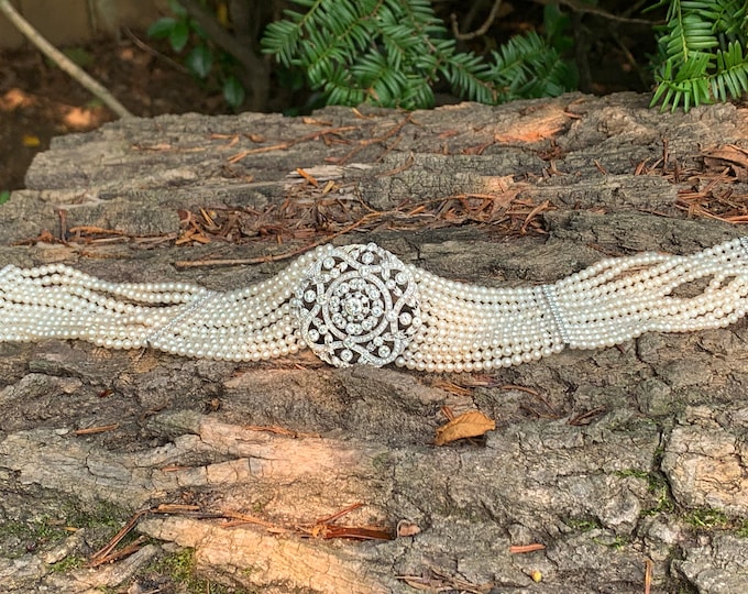 Platinum Pearl Choker, Art Deco Style Choker, Diamond and Pearl Choker, Pearl Choker, Diamond and Pearl Necklace, Diamond Choker