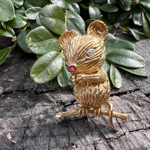 Yellow Gold Mouse Brooch, Cute Mouse Brooch, Gold Mouse,  Mouse Pin, Mouse Brooch
