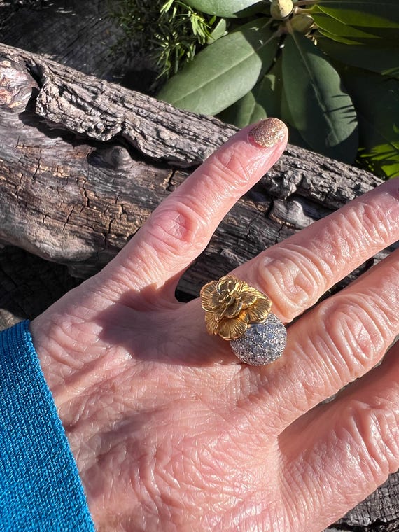 Diamond Flower Ring, Diamond Cluster Ring, Diamon… - image 9