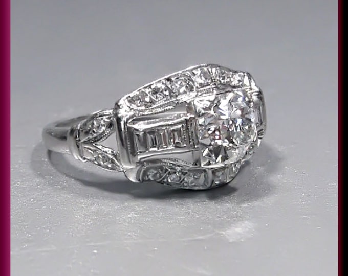 Art Deco Diamond Engagement Ring, Antique Diamond Engagement Ring with Old European Cut Diamond Platinum Wedding Ring - ER 510M