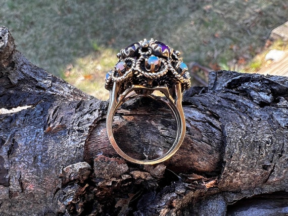 Amethyst Cluster Ring, Opal Cluster Ring, Amethys… - image 3