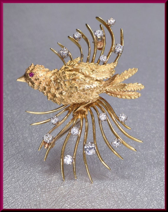Gold Bird Brooch, Gold Lovebirds Brooch, Lovebirds