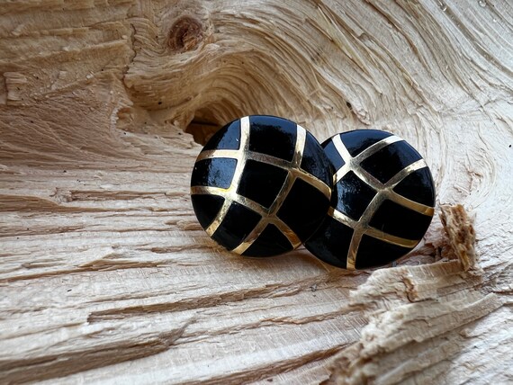 Onyx and Gold Earrings, Onyx Button Earrings