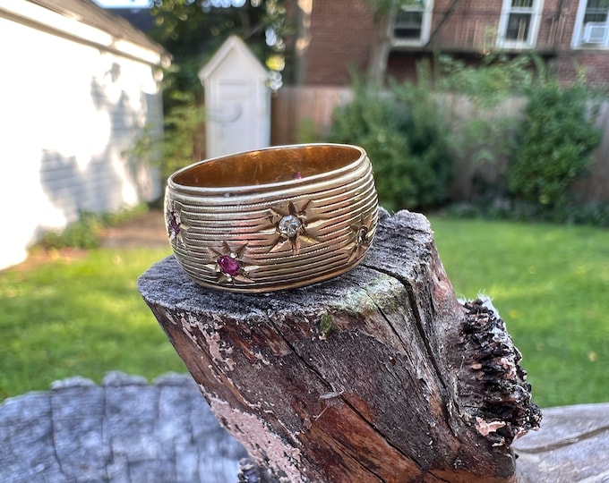 Wide Ruby Band, Diamond and Ruby Band, Ruby Wide Band, Ruby Eternity, Ruby Band Size 7.5, July Birthstone