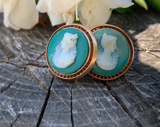 Cameo Cufflinks, Green Agate Cufflinks, Large Cufflinks, Agate Cufflinks, Round Cufflinks, Victorian Cufflink