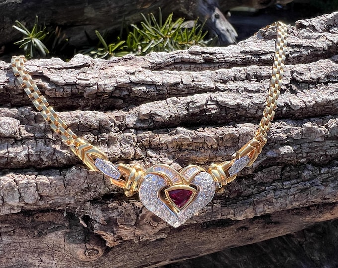 Diamond Heart Pendant, Ruby Heart, Heart Pendant, Heart Necklace, Diamond Heart, Heart Jewelry