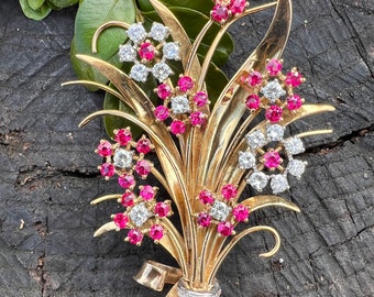 Diamond Flower Brooch, Flower Diamond Pin, Gold Floral Brooch, Diamond Flower Pin,