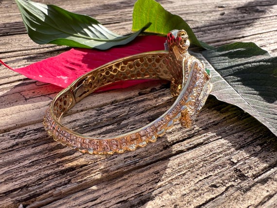 Vintage 18k Gold Diamond Alligator Bangle Bracele… - image 7