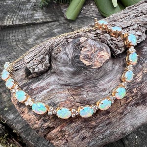Opal and Diamond Bracelet, Opal Bracelet, Gold Opal Bracelet, October Birthstone