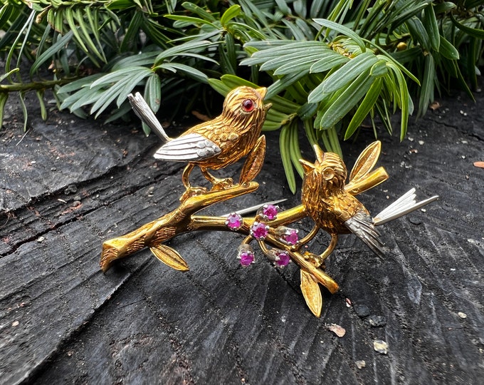 Lovebirds Brooch, Bird Brooch, Gold Bird Brooch, Brooch Bouquet, Bridal Brooch