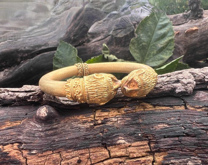 Gold Chimera Bangle,  Lion Head Bangle, Chimera Bangle, Double Lion Bangle,