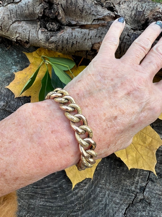 Victorian Gold Bracelet, Chunky Wide Gold Bracele… - image 2