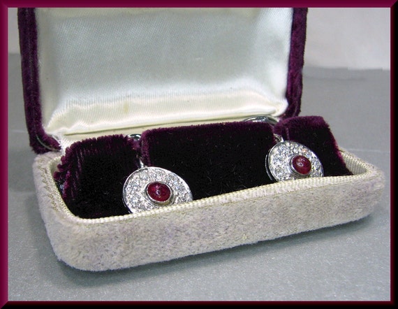 Vintage Platinum Diamond and Ruby Double Sided Me… - image 4