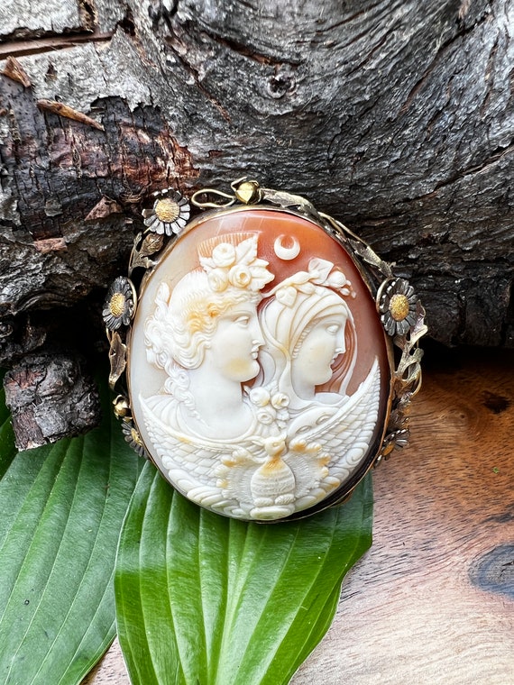 Double Face Cameo, Victorian Cameo, Conch Shell C… - image 3