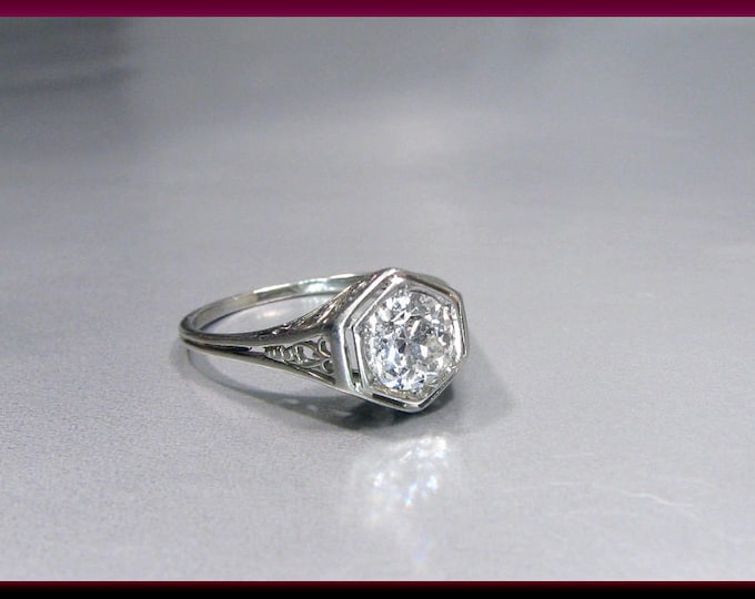 Antique Diamond Engagement Ring Filigree Engagement Ring with Old European Cut Diamond Platinum Wedding Ring- ER 608M