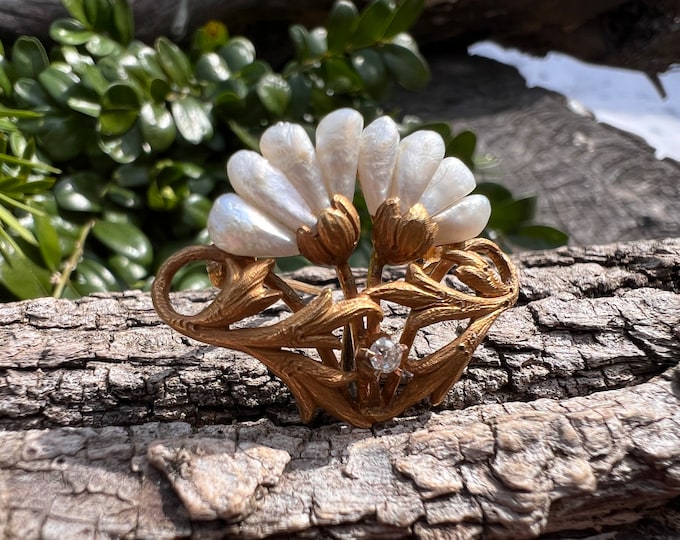 Art Nouveau Brooch, Pearl Flower Pin, Pearl Flower, Art Nouveau Pin
