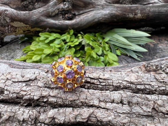 Vintage 18k Gold Amethyst Sputnik Cocktail Ring - image 5