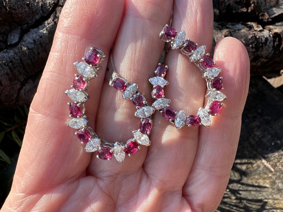 Gold Ruby Earrings, Ruby Drop Earrings, Ruby Diam… - image 8