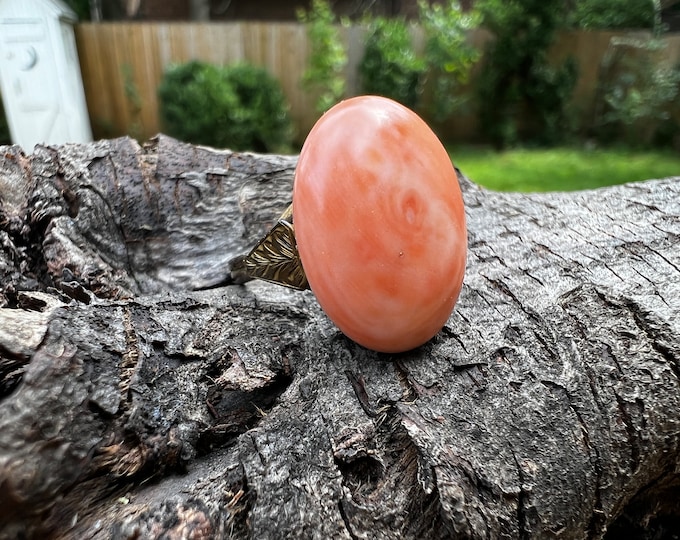 Victorian Coral Ring, Coral Cocktail Ring, Gold and Coral Ring, Coral Statment Ring