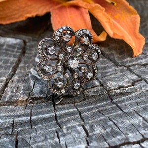 Victorian Diamond Brooch, Diamond Starburst Pin, Victorian Circle Pin, Diamond Circle Pendant, Rose Cut Diamond Pin