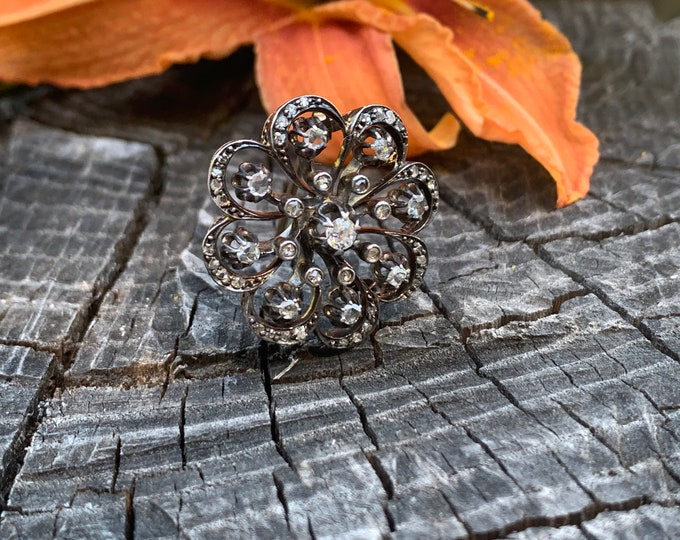 Victorian Diamond Brooch, Diamond Starburst Pin, Victorian Circle Pin, Diamond Circle Pendant, Rose Cut Diamond Pin