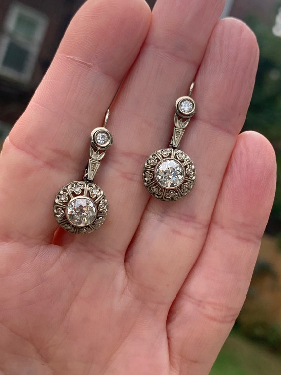 Deco Diamond Dangle Earrings, Art Deco Drops, Dia… - image 9