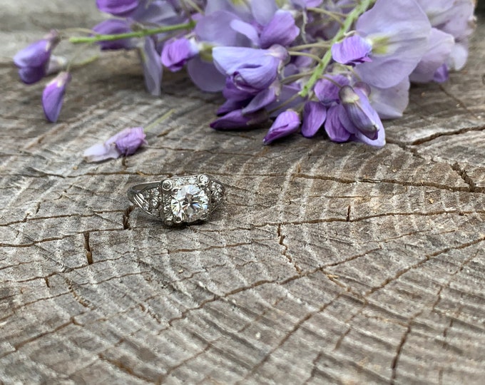 Art Deco Platinum Diamond Engagement Ring, Art Deco Diamond Ring, Conflict Free
