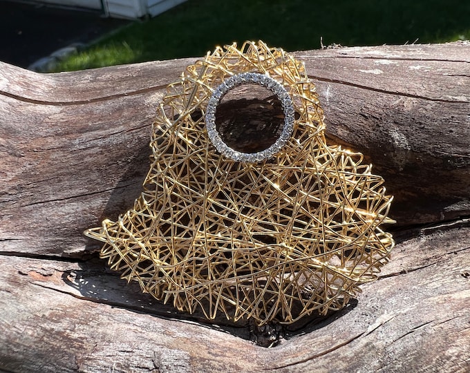 Gold Pendant, Spun Gold Pendant, Diamond Pendant, Boho Necklace
