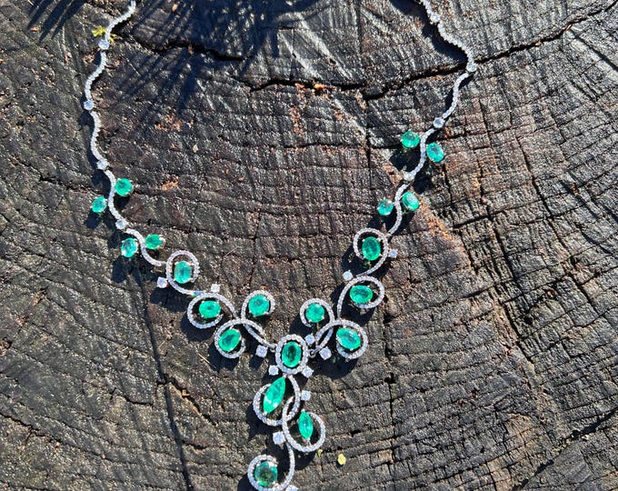Emerald Necklace, Emerald Chandelier Pendant, Emerald and Diamond Necklace