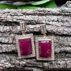 RESERVED for Noel NFS Layaway Payment 2 Ruby Dangle Earrings, Gold and Ruby Earrings, Ruby and Diamond Earring, July Birthstone