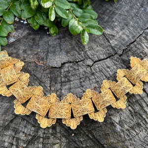 Wide Gold Bracelet, Chunky Gold Bracelet, Wide Flower Bracelet image 4