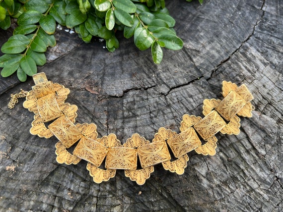 Wide Gold Bracelet, Chunky Gold Bracelet, Wide Fl… - image 4