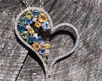 Diamond Heart Pendant, Sapphire Heart Pendant, Diamond Heart