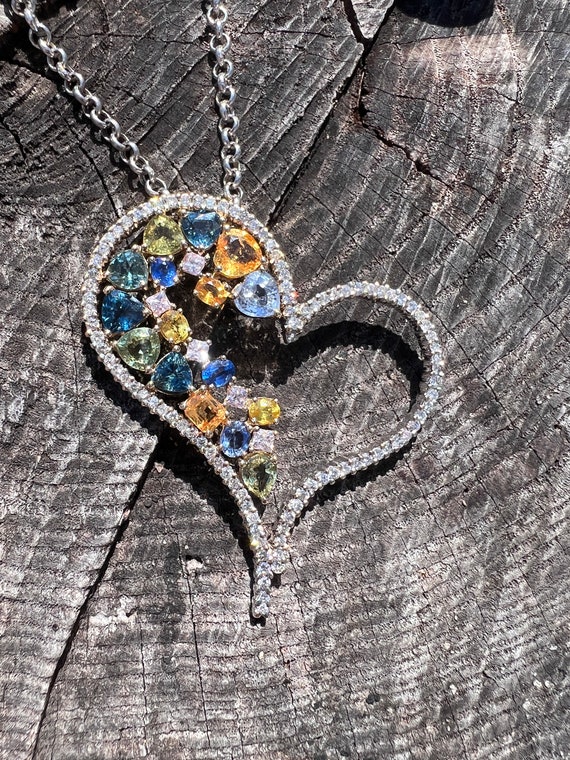 Diamond Heart Pendant, Sapphire Heart Pendant, Dia