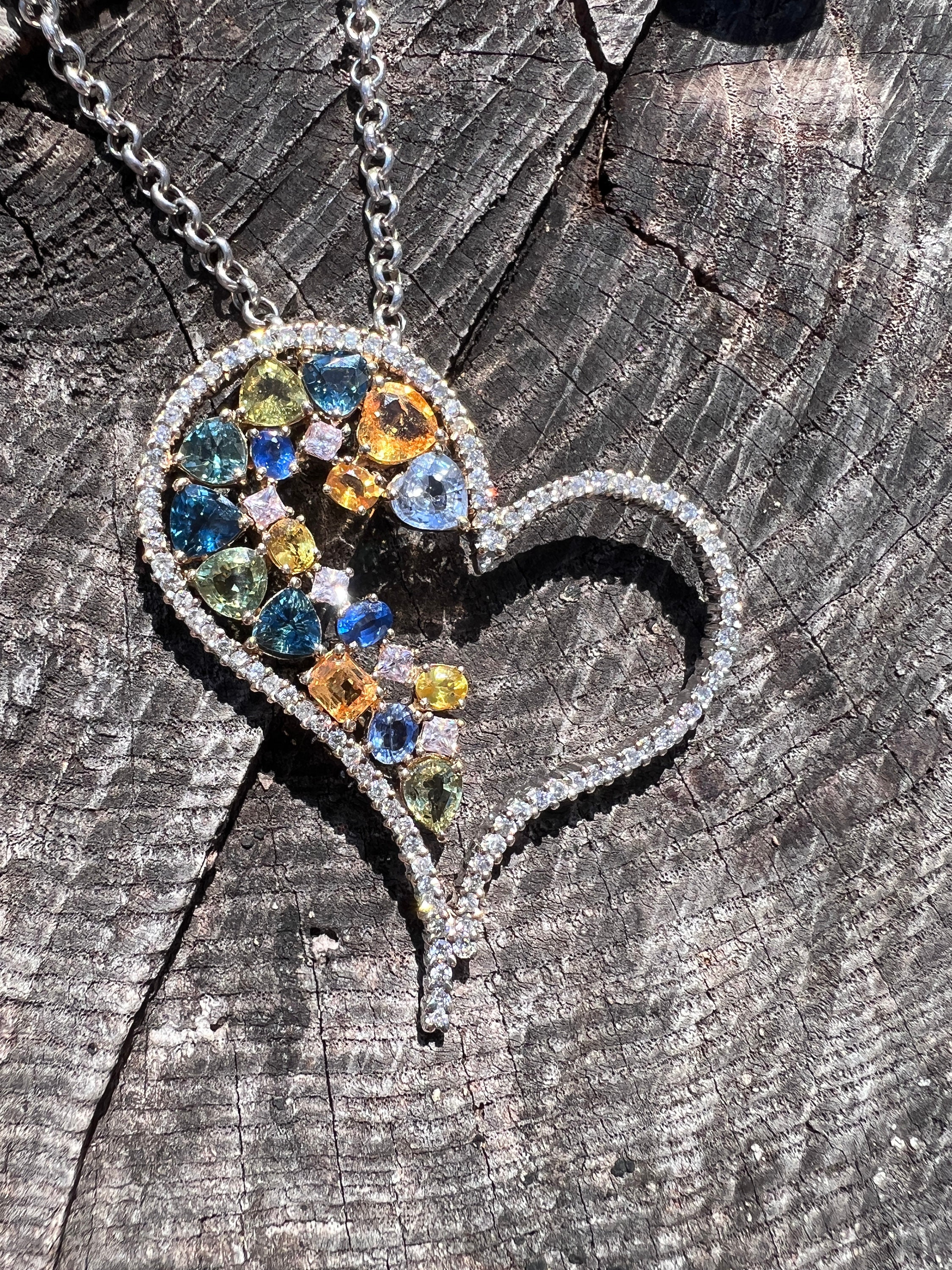 Diamond Heart Pendant Sapphire Heart Pendant Diamond Heart