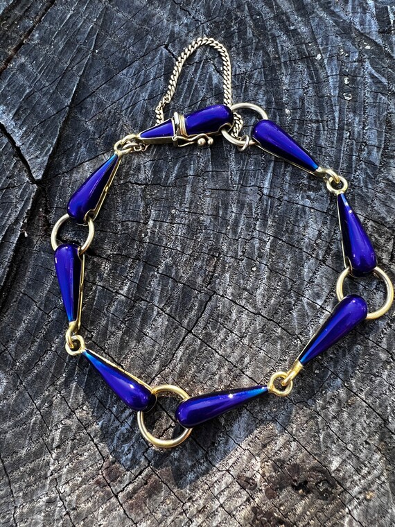 Blue Enamel Bracelet, Blue Enamel and Gold Bracel… - image 8