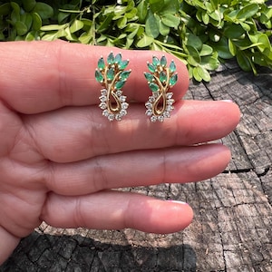 Emerald Diamond Earrings, Gold and Emerald Earring, Emerald Earrings, May Birthstone, Bridal Jewelry