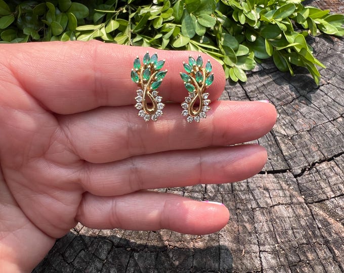 Emerald Diamond Earrings, Gold and Emerald Earring, Emerald Earrings, May Birthstone, Bridal Jewelry