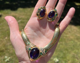 Amethyst Necklace, Amethyst Earring and Necklace Set, Amethyst Earrings, Amethyst Snake Chain, February Birthstone