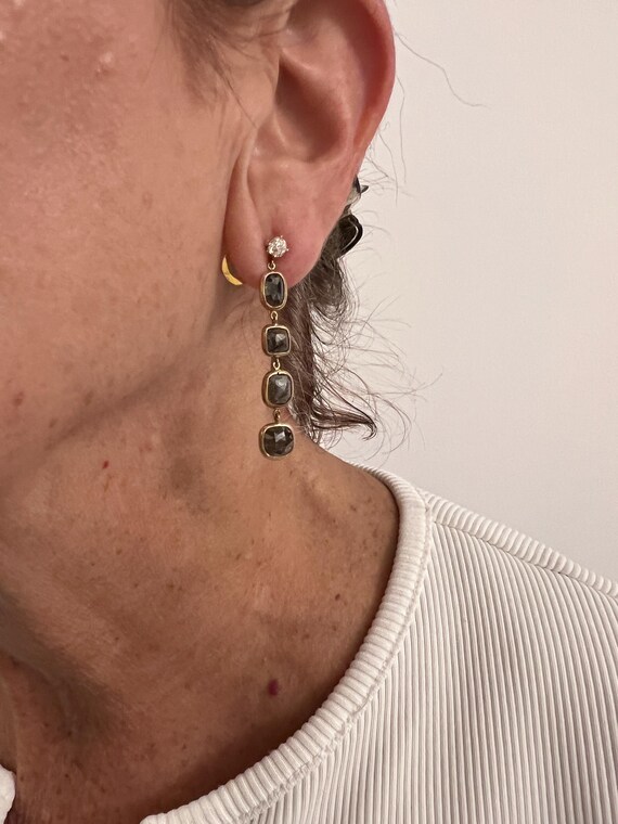 Black Diamond Dangle Earring, Diamond Dangle Earr… - image 2