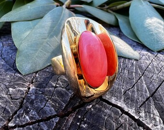 Coral Cocktail Ring,  Gold and Coral Ring, Coral Statment Ring