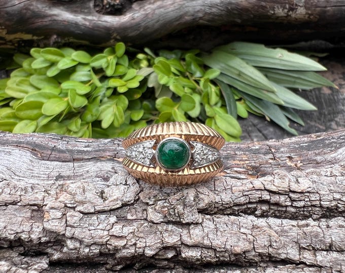 Emerald Ring, Emerald Band, Wide Emerald Band, Diamond Wide Band