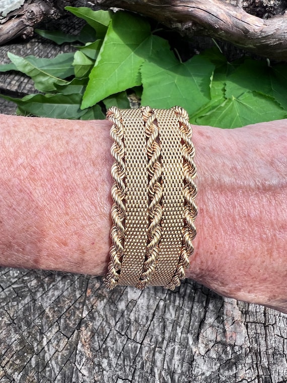 18K Gold Mesh Bracelet For Men And Women Solid Cuban Bracelet Punk Style Jewelry Father's/Mother's Day, Birthday, Christmas Gift Box (Yellow, 7.4 Inch