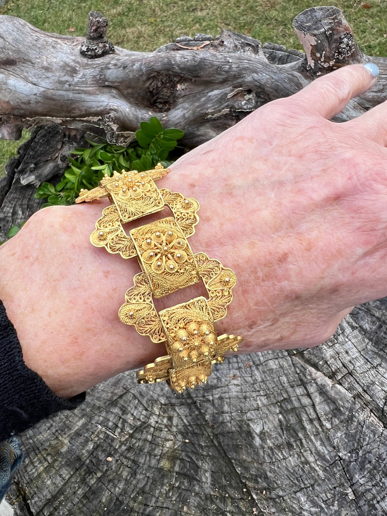 Wide Gold Bracelet, Chunky Gold Bracelet, Wide Flower Bracelet image 5