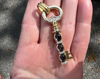 Gold Key Pendant, Key Pendant, Tanzanite Key, Key to my Heart Brooch, Diamond Key