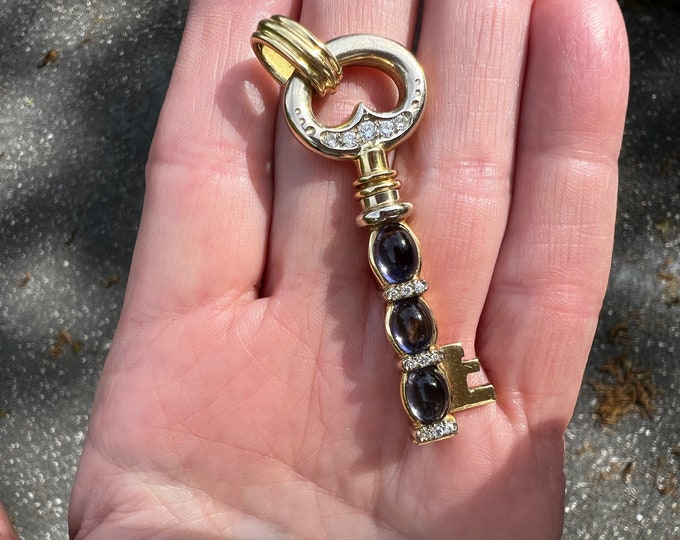 Gold Key Pendant, Key Pendant, Tanzanite Key, Key to my Heart Brooch, Diamond Key