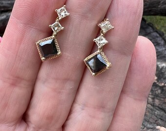 Black and White Diamond Earrings, Black Diamond Earrings, Diamond Dangles