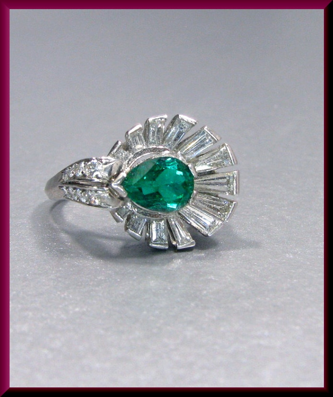 Diamond Cocktail Ring Vintage Emerald Ring Retro Columbian - Etsy